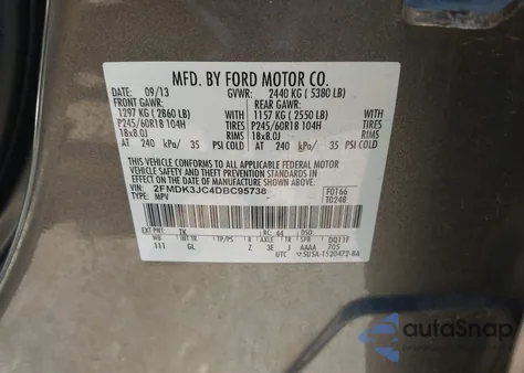 2013 Ford Edge Sel из США, поврежденный, VIN 2FMDK3JC4DBC95738